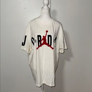 Men Jordan Off-White Tee with Red and Black Graphic